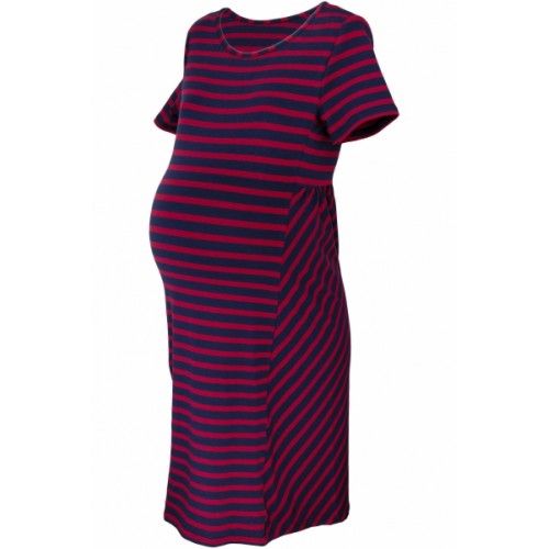 Be MaaMaa Tehotenské prúžkované šaty s Kr. rukávom - granát/bordo, vel´. M