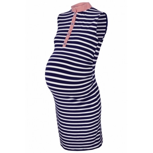 Be MaaMaa Tehotenské prúžkované šaty so stojáčikom - ecru/ganat, vel´. XXL