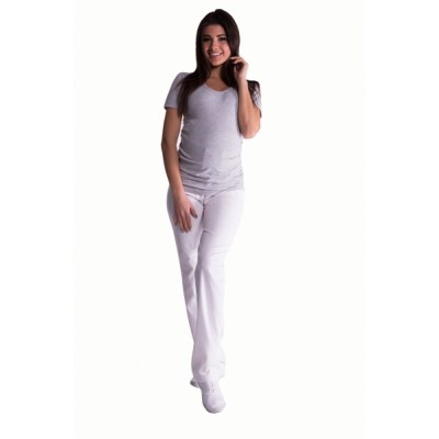 Be MaaMaa Bavlnené, tehotenské nohavice s regulovateľným pásom - biele, vel´. XL