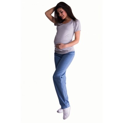 Be MaaMaa Bavlnené, tehotenské nohavice s regulovateľným pásom - sv. modrá, vel´. M
