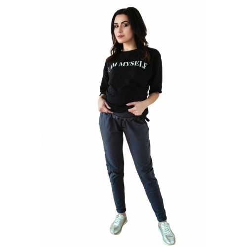Be MaaMaa Tehotenské tepláky/nohavice slim - grafit