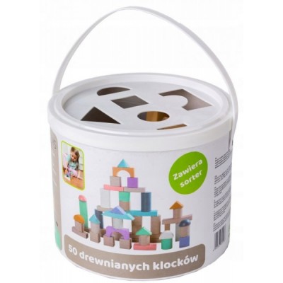 Drevené kocky vo vedierku ECO TOYS 50 ks - pastelové farby