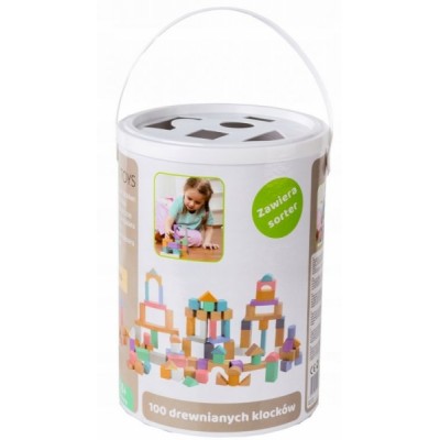 Drevené kocky vo vedierku ECO TOYS 100 ks - pastelové farby