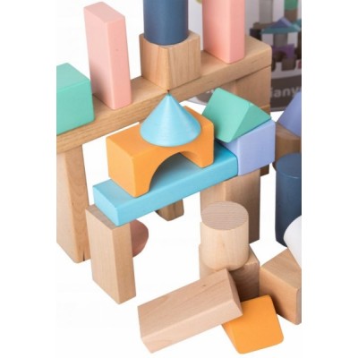 Drevené kocky vo vedierku ECO TOYS 100 ks - pastelové farby