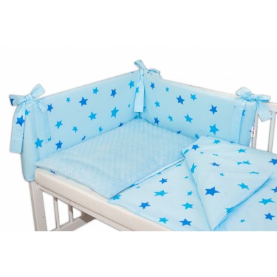 Baby Nellys 3- dielná sada mantinel s obliečkami Minky hviezdičky modré - sv. modrá