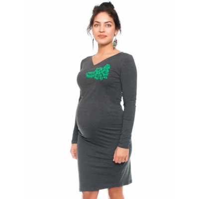 Be MaaMaa Bavlněné tehotenské a dojčiace šaty s potiskom Kvetin, grafit, veľ. XL