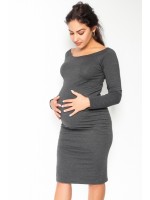 Be MaaMaa Pohodlné tehotenské šaty, dlhý rukáv - grafitové, veľ. L