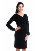 Be MaaMaa Tehotenské / dojčiace šaty Kristýna, dlhý rukáv zdobený čipkou - čierne, veľ. M
