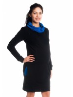 Be MaaMaa Teplákové tehotenské / dojčiace šaty Eline, dlhý rukáv - čierne, veľ. XL